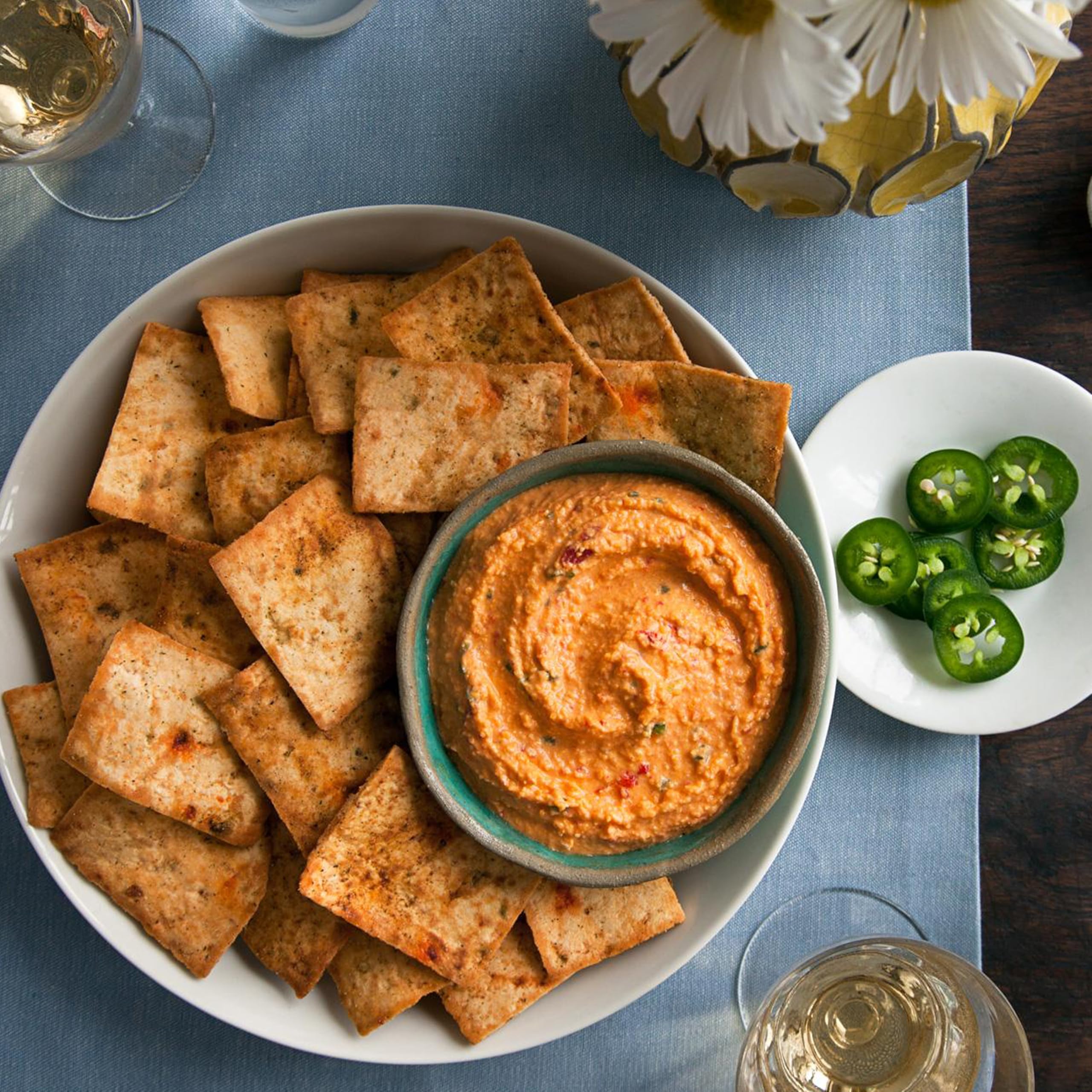 Stacy's Pita Chips office snack tray; savory crunch for breaks.