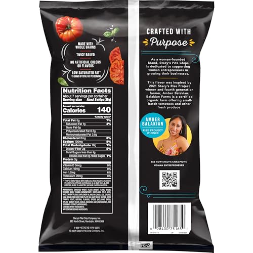 Stacy's Tomato & Basil pita bag closeup, showcasing crisp, twice-baked texture.