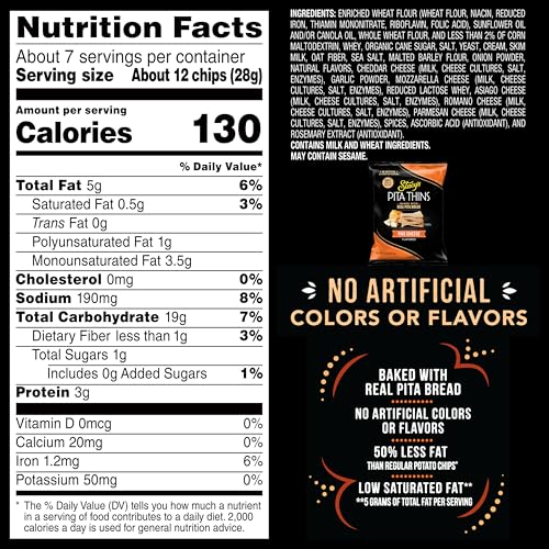 Stacy's Pita Thins Five Cheese crispy close-up highlighting flaky texture and taste.