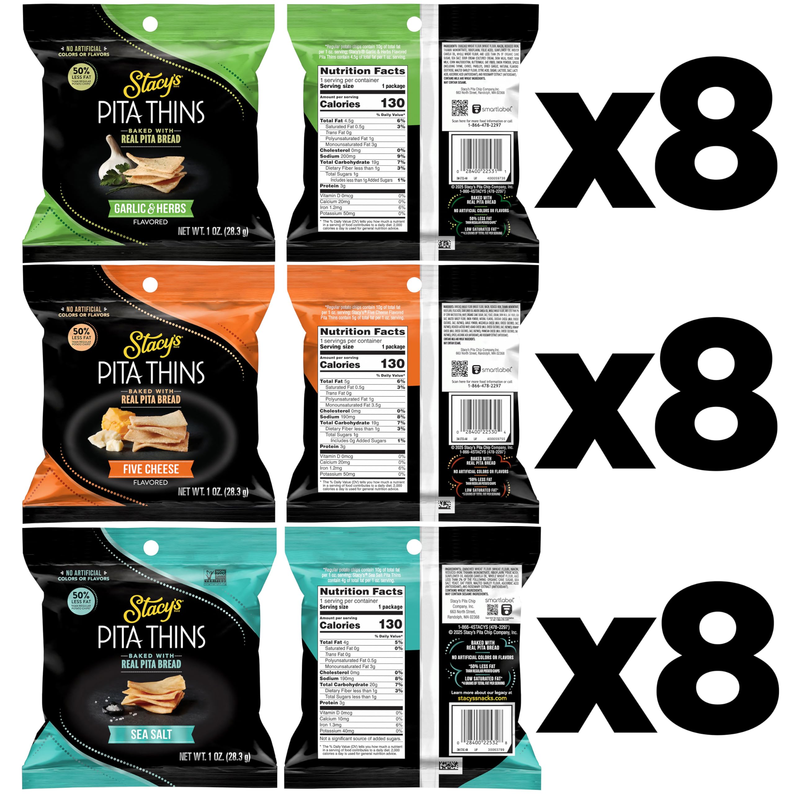 Stacy's Pita Thins Sea Salt bag image highlights crunchy texture for quick, satisfying snacking