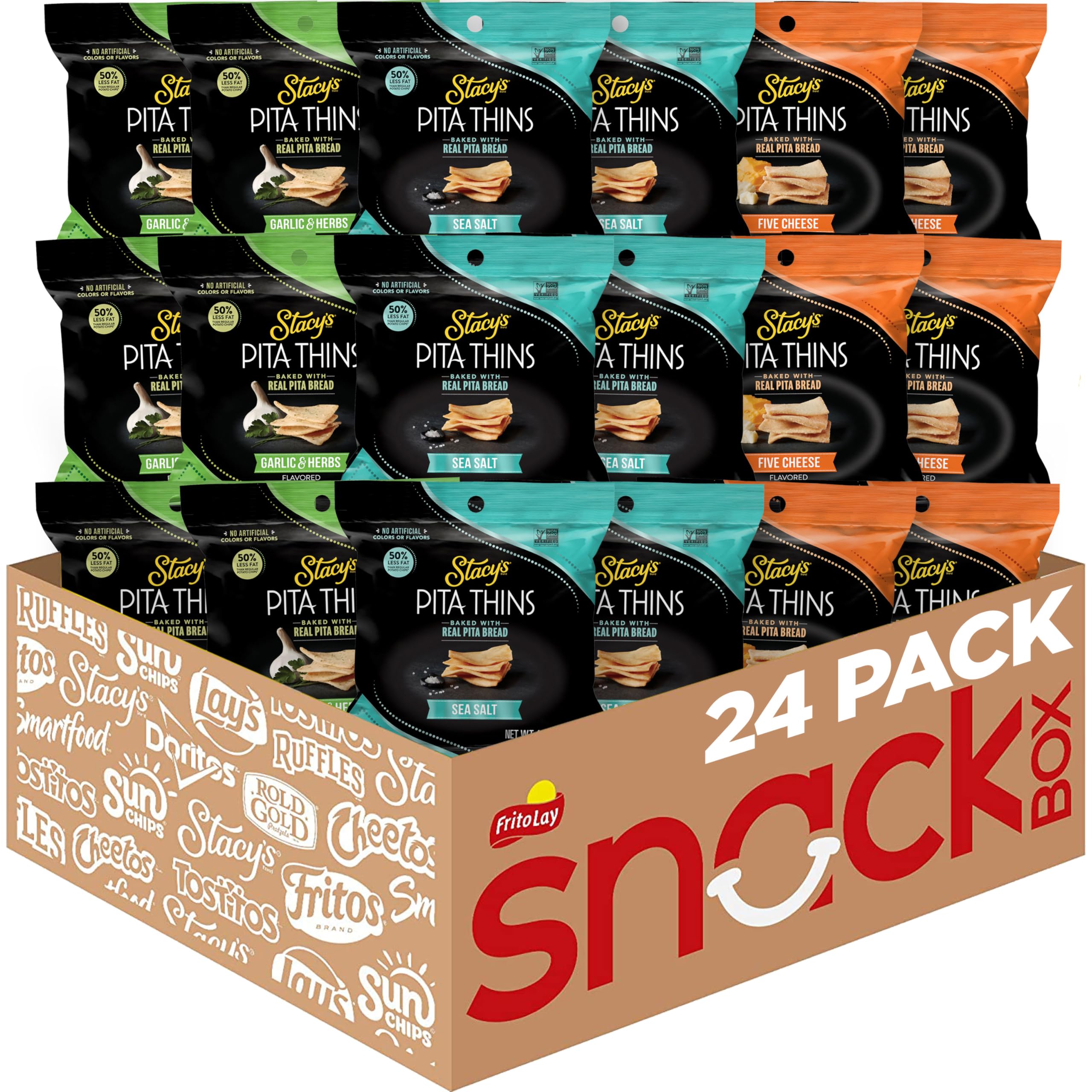 Stacy's Pita Thins Sea Salt front view, crisp pita chips ready for on-the-go snacking