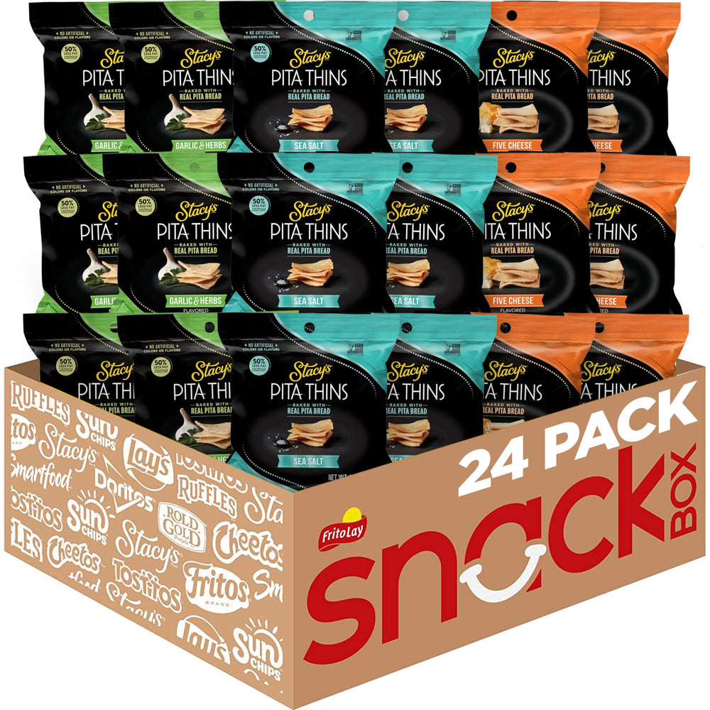 Stacy's Pita Thins Sea Salt front view, crisp pita chips ready for on-the-go snacking