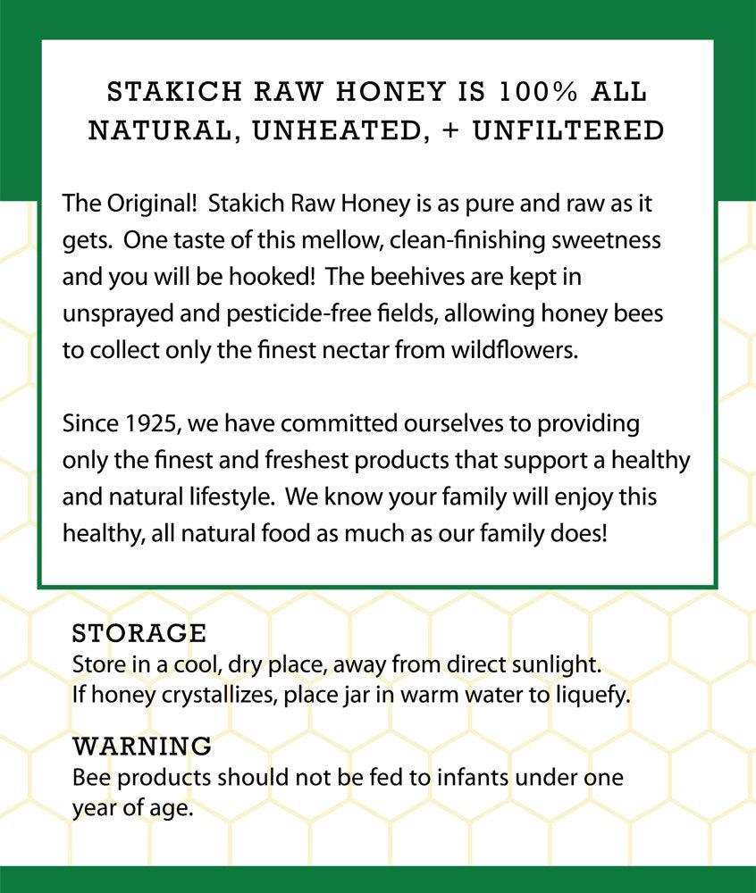 Spoonful of Stakich honey demonstrates rich sweetness for yogurt or tea.