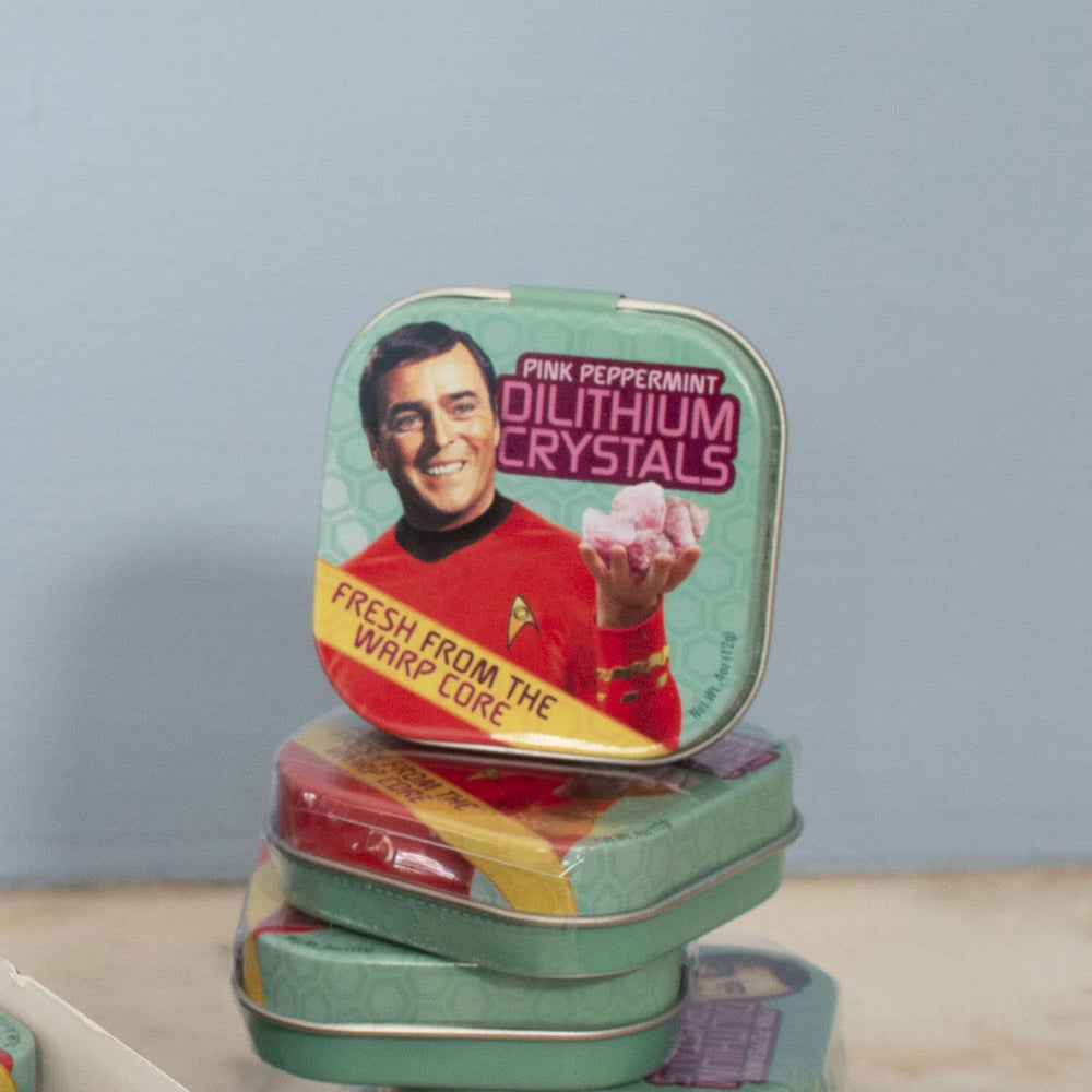Pocket-sized Star Trek Dilithium Crystal Breath Mints tin in a pocket