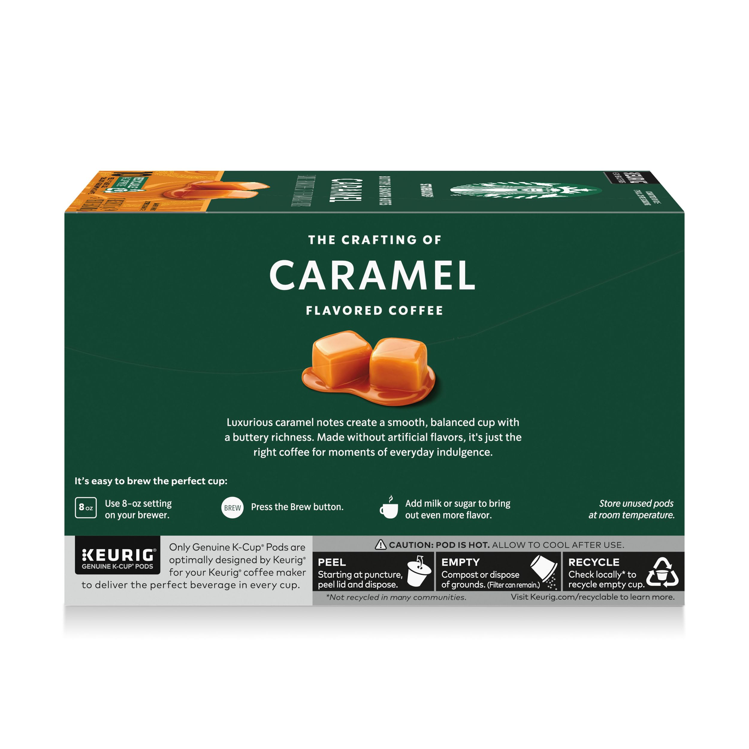 Box of 10 Starbucks caramel K-Cup pods ready for use.