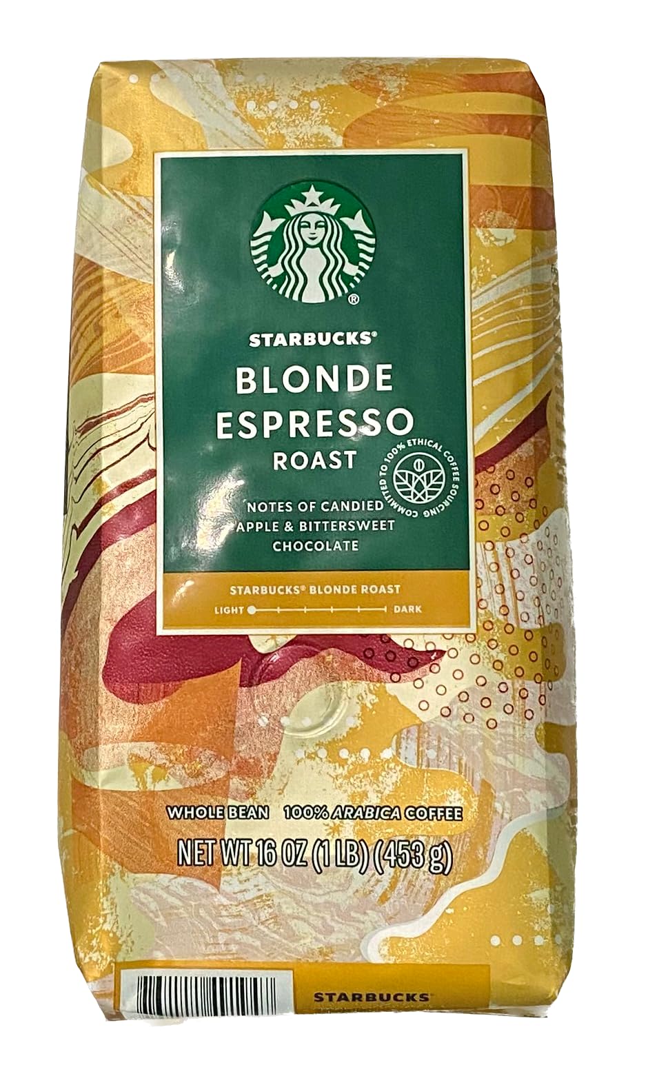 Starbucks Blonde Espresso Roast bag of whole bean coffee for a bright morning cup