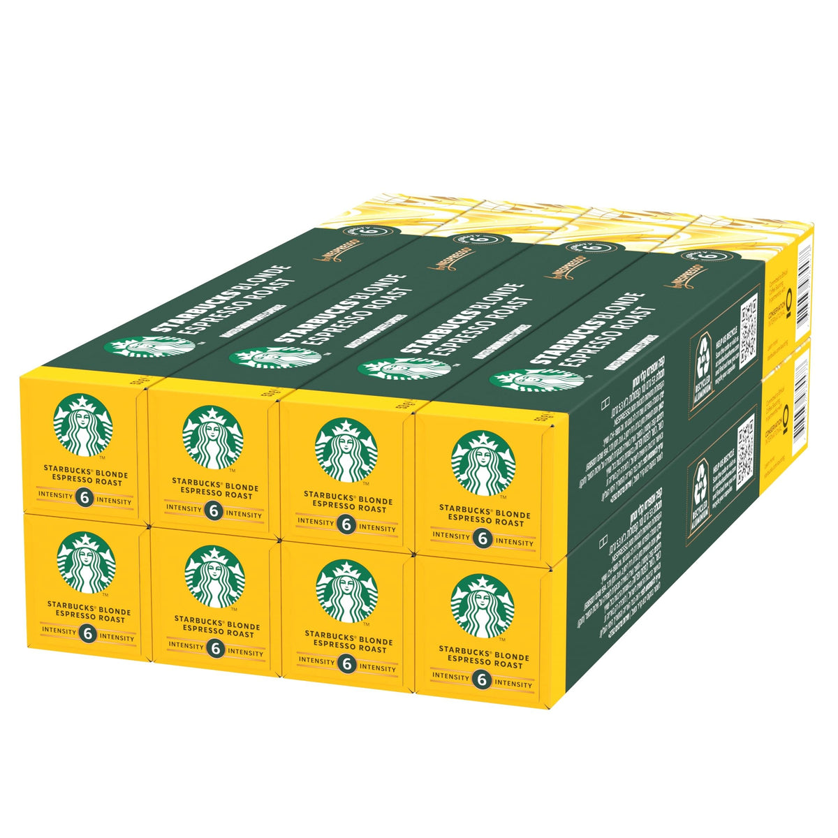 Starbucks Blonde Roast espresso pods 80-count package showing bold, balanced flavor potential.