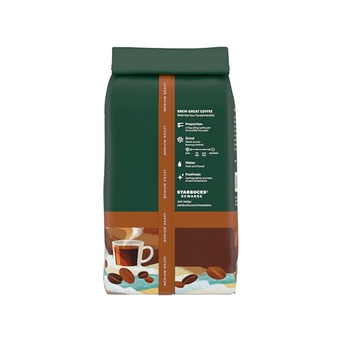 Starbucks Breakfast Blend beans signaling café-quality coffee at home.