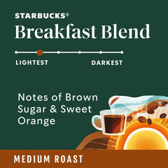 Starbucks Breakfast Blend hot coffee in a cup highlights its light body.