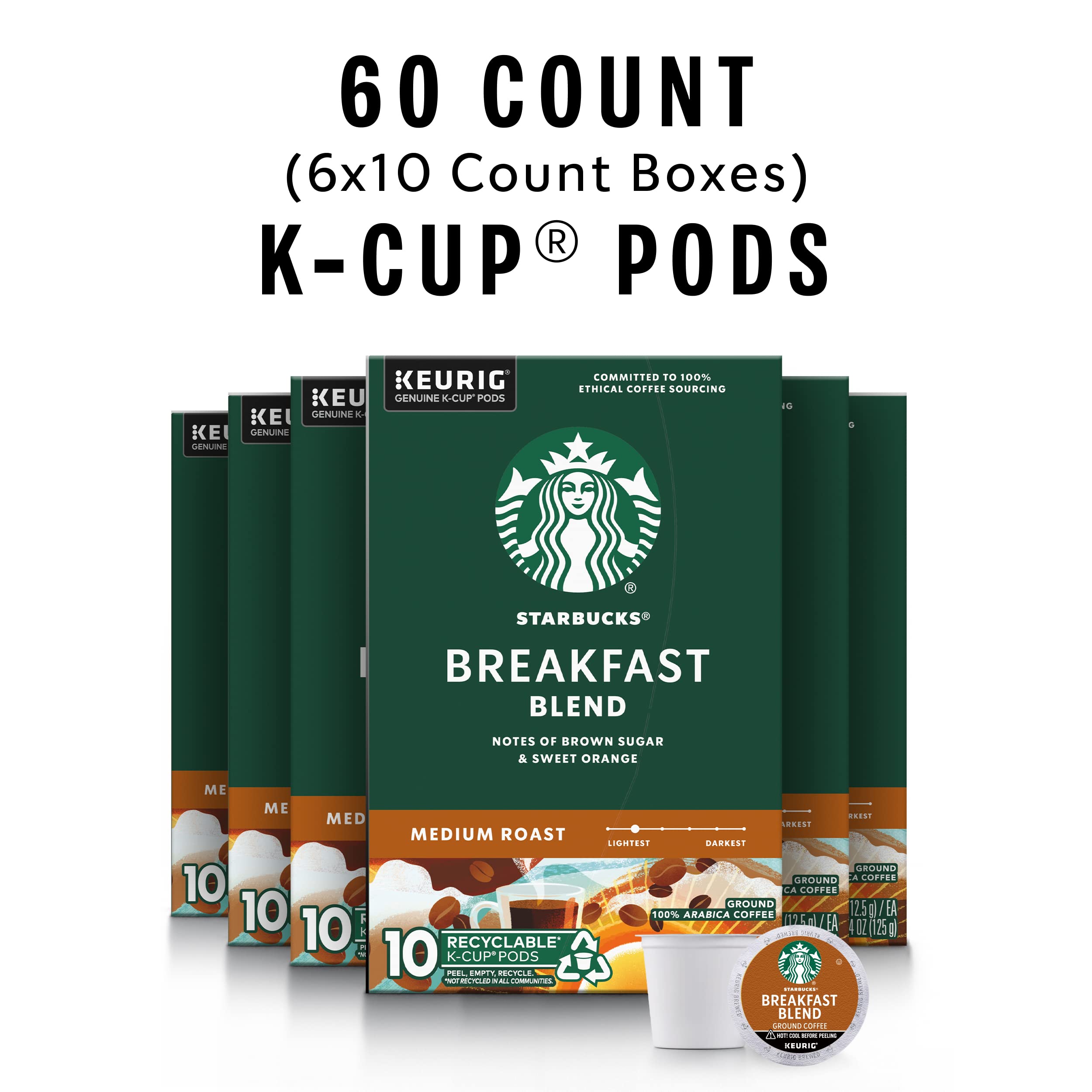 Starbucks Breakfast Blend K-Cup pod packaging front highlighting convenient home brewing