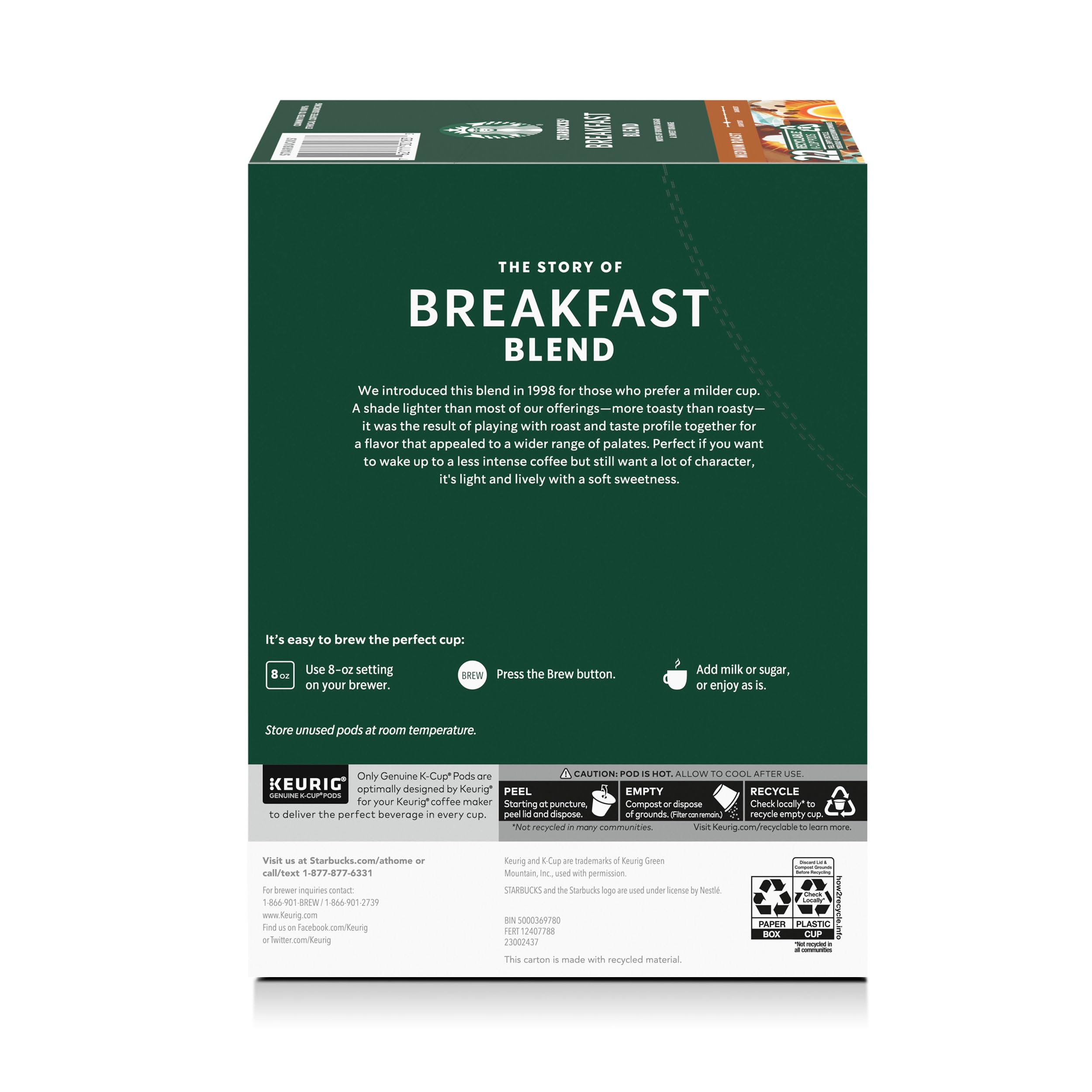 Starbucks Breakfast Blend K-Cup pod twist for quick, consistent flavor.