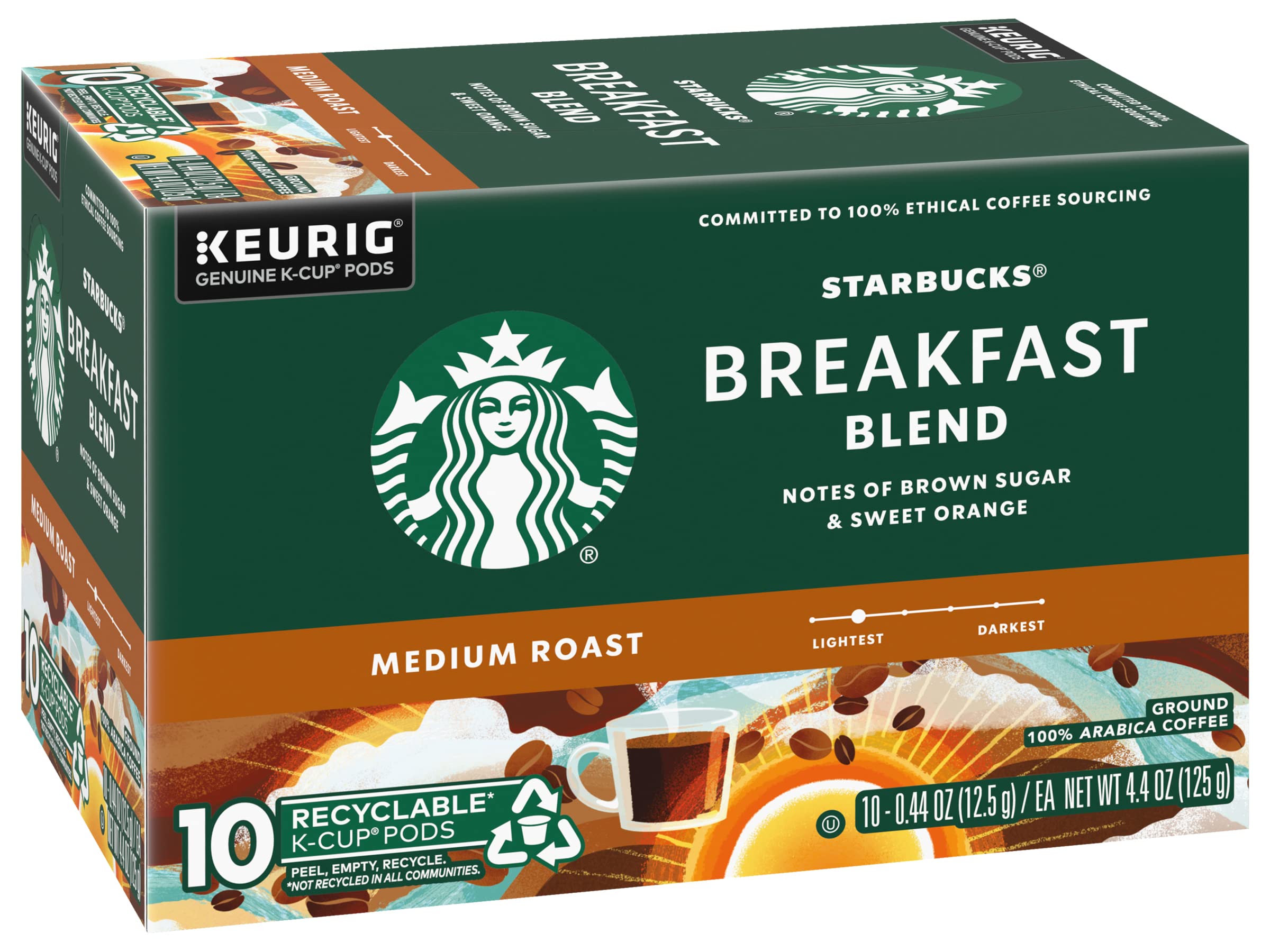 Starbucks Breakfast Blend K-Cup pods packaging preserves aroma and freshness.
