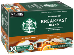 Starbucks Breakfast Blend K-Cup pods packaging preserves aroma and freshness.