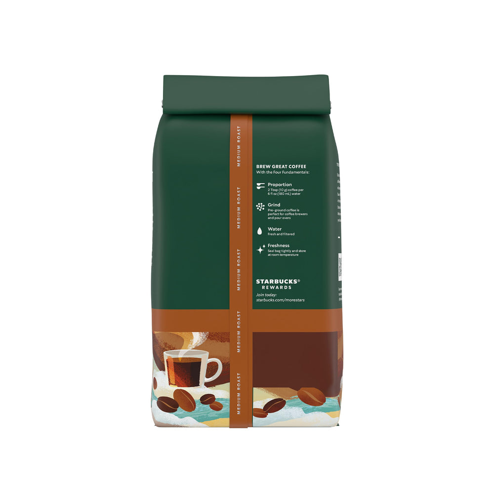 Starbucks Breakfast Blend packaging emphasizes freshness and bold design.