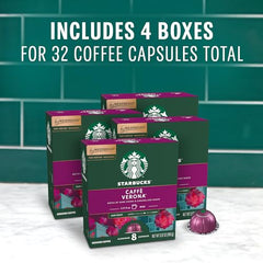 Starbucks Caffè Verona aluminum capsules package, compatible with Vertuo machines for convenient mornings.