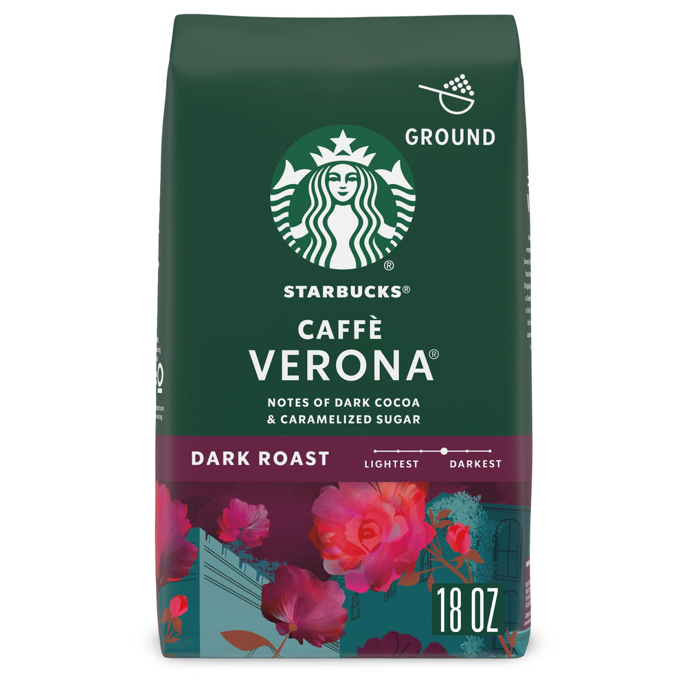 Starbucks Caffè Verona dark roast ground coffee bag for rich home-brewed coffee.