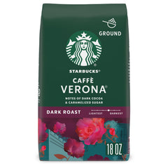Starbucks Caffè Verona dark roast ground coffee bag for rich home-brewed coffee.