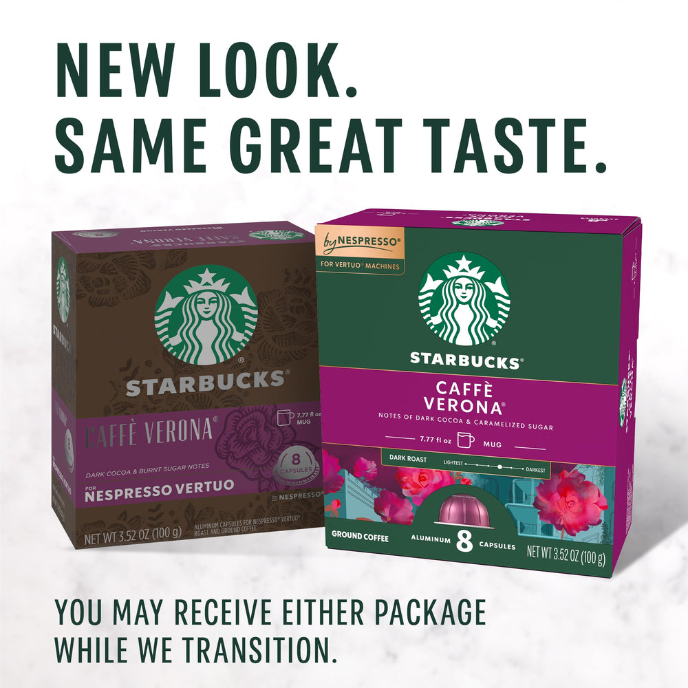 Starbucks Caffè Verona roasty-sweet notes highlighted in each Vertuo cup.