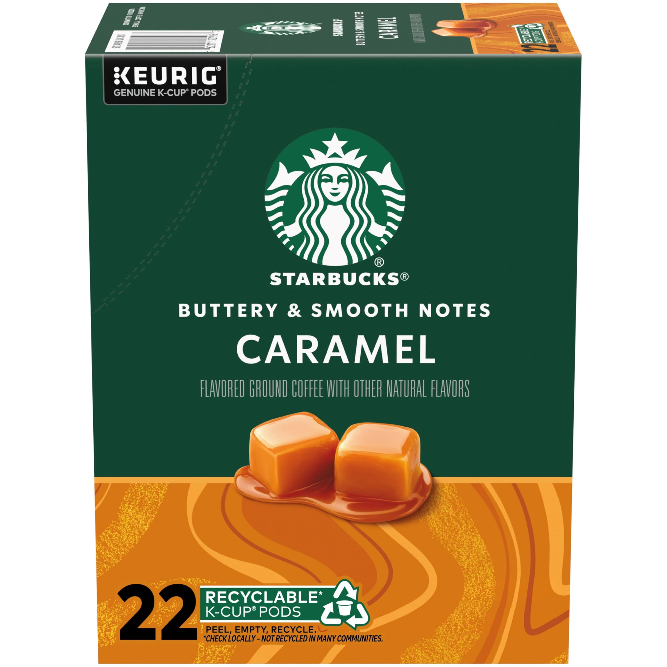 Starbucks caramel-flavored coffee pod close-up for a smooth, indulgent morning.