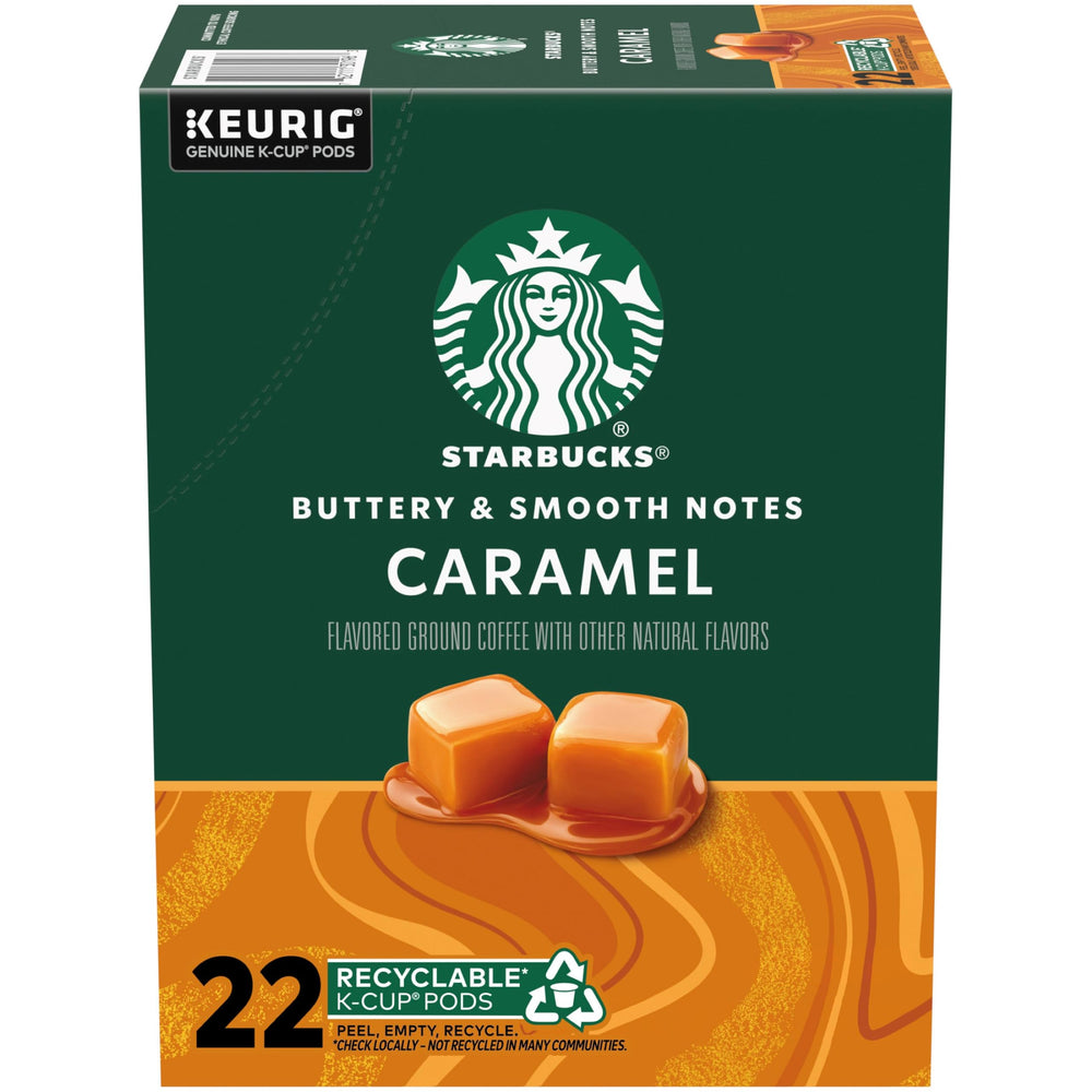 Starbucks caramel-flavored coffee pod close-up for a smooth, indulgent morning.