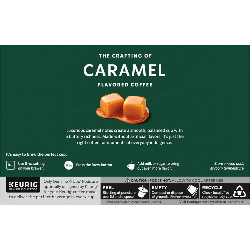 Starbucks Caramel Flavored K-Cup pod label design signals premium quality.