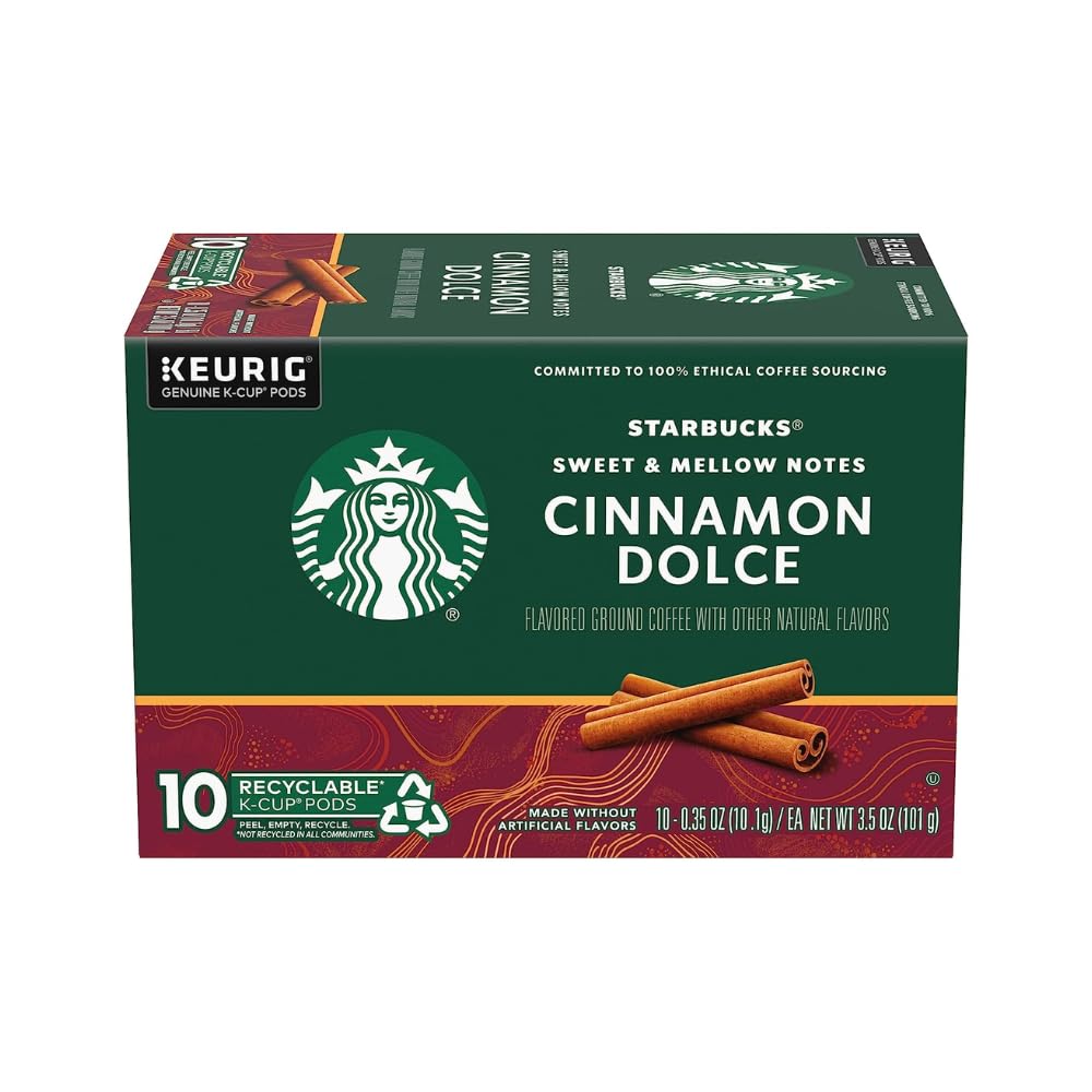Starbucks Cinnamon Dolce K-Cup pod close-up with easy brewing.