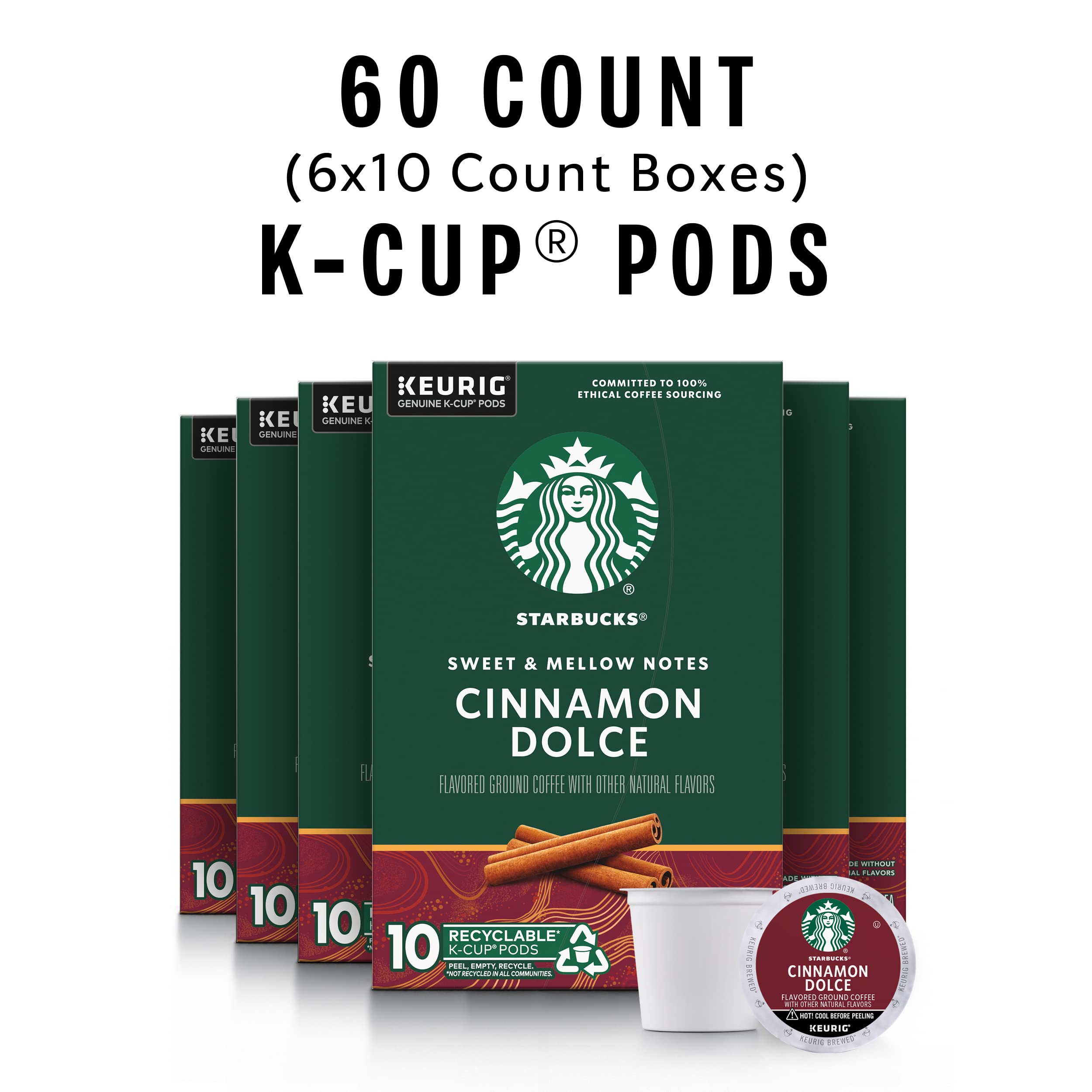 Starbucks Cinnamon Dolce K-Cup pods dispensing into a cup.
