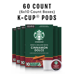Starbucks Cinnamon Dolce K-Cup pods dispensing into a cup.