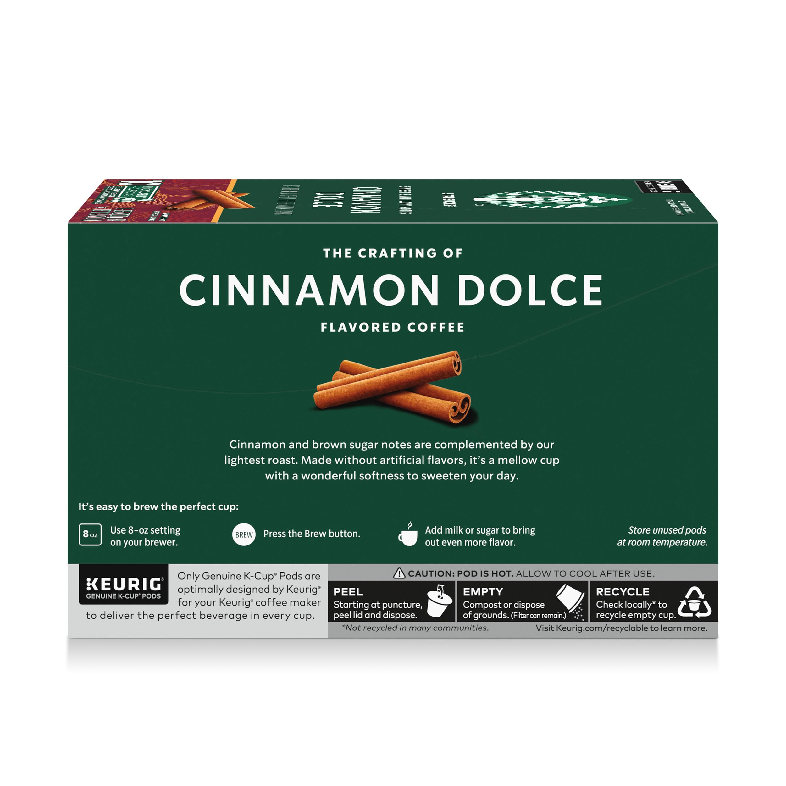 Starbucks Cinnamon Dolce pods arranged on a shelf for easy access