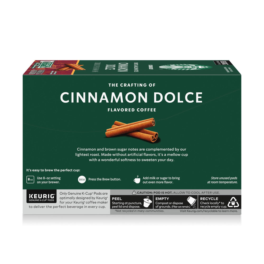 Starbucks Cinnamon Dolce pods arranged on a shelf for easy access