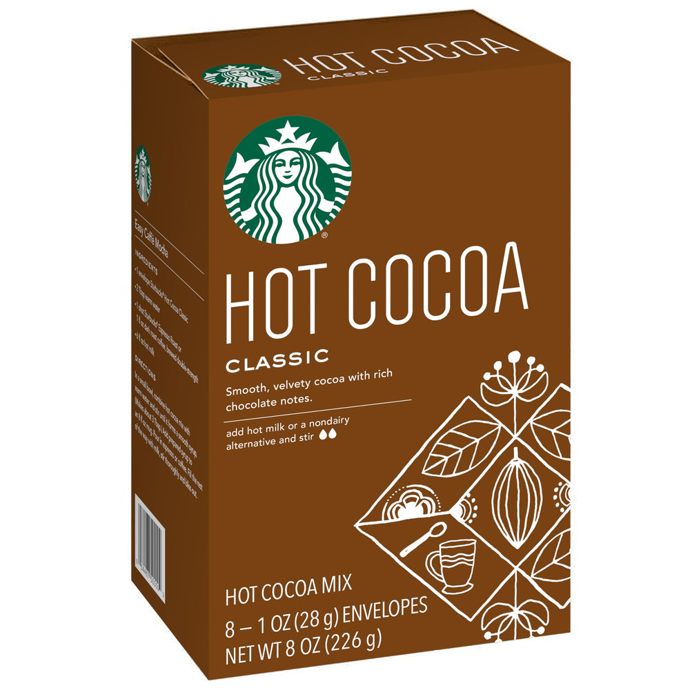 Steaming mug of Starbucks Classic Hot Cocoa with a rich, velvety aroma
