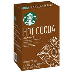 Steaming mug of Starbucks Classic Hot Cocoa with a rich, velvety aroma
