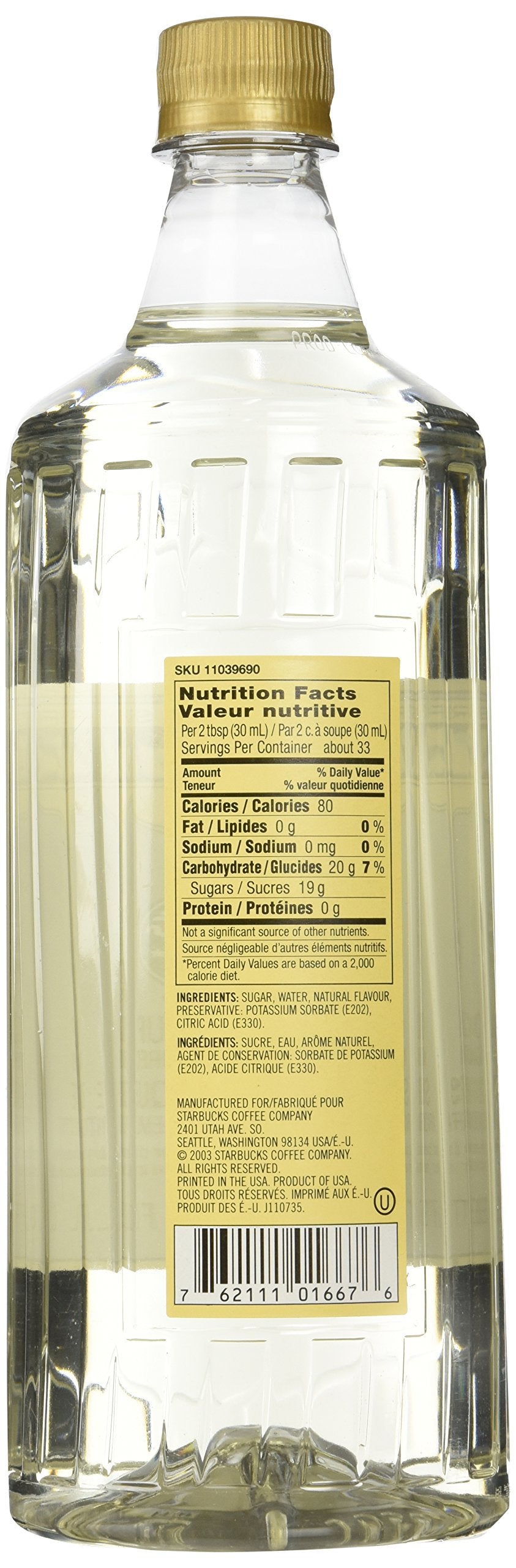 Pour of Starbucks Classic Syrup enhances lattes and iced beverages.