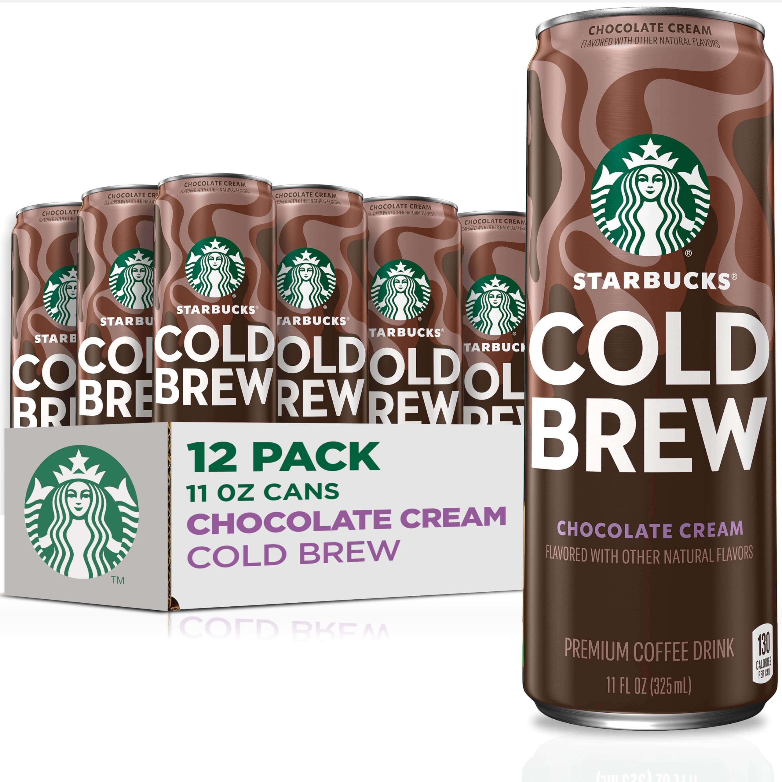 Starbucks Cold Brew Chocolate Cream 11oz can lineup for refreshing iced coffee