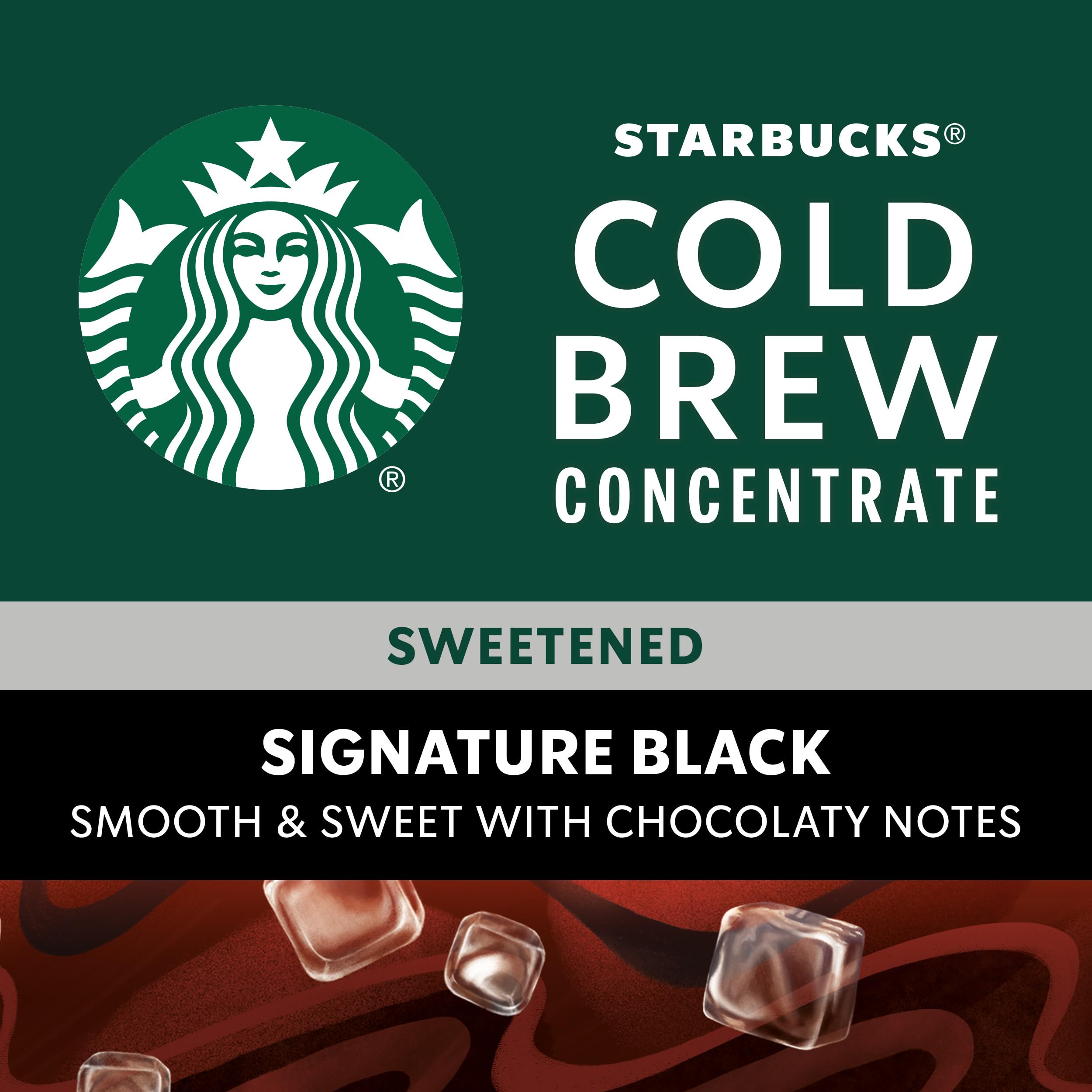 Starbucks Cold Brew Concentrate Sweetened Signature Black 64-oz yield bottle suggesting shared servings.