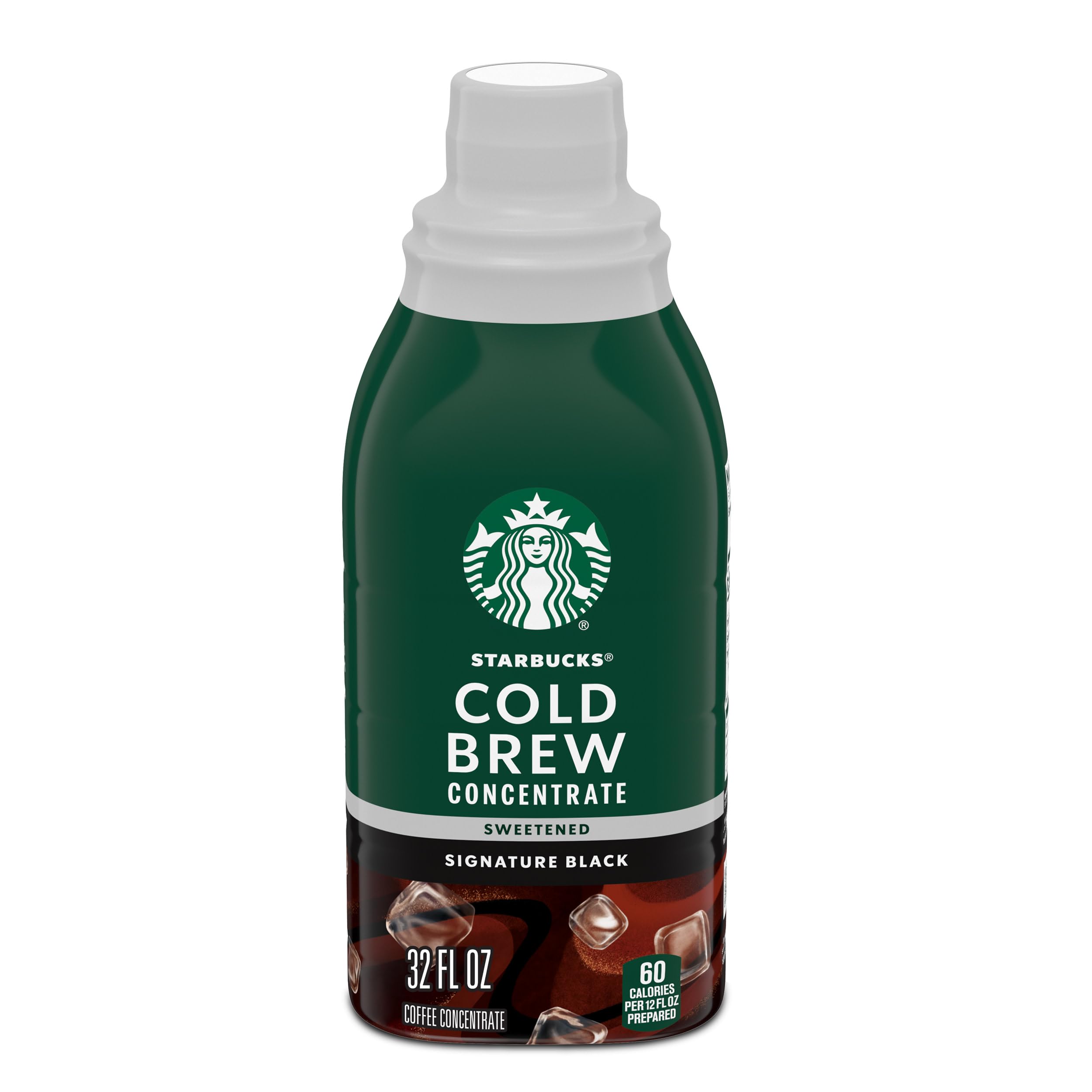 Starbucks Cold Brew Concentrate Sweetened Signature Black bottle on a counter for easy at-home iced coffee.