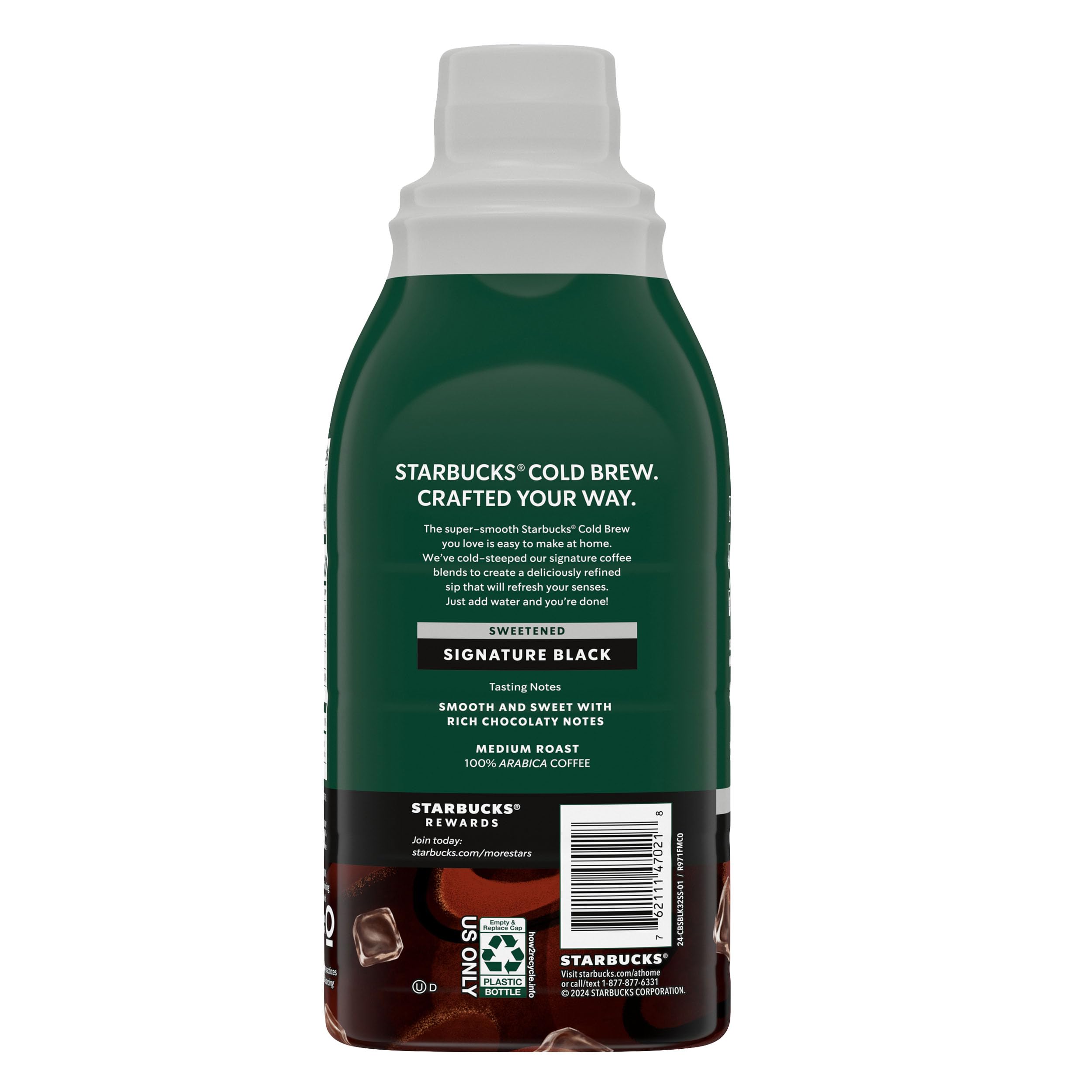 Starbucks Cold Brew Concentrate Sweetened Signature Black close-up pour highlights smooth texture.