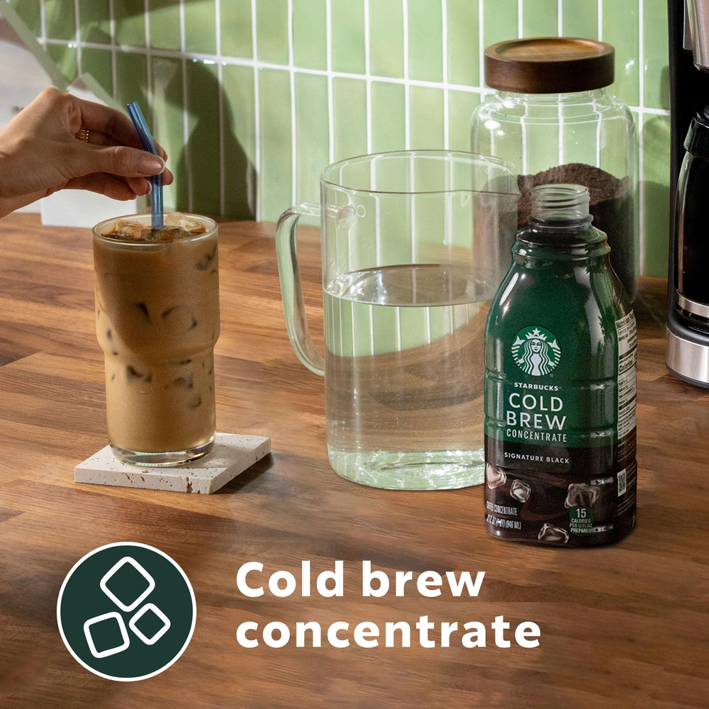 Starbucks Cold Brew Concentrate Sweetened Signature Black cup ready for café-quality iced coffee at home.