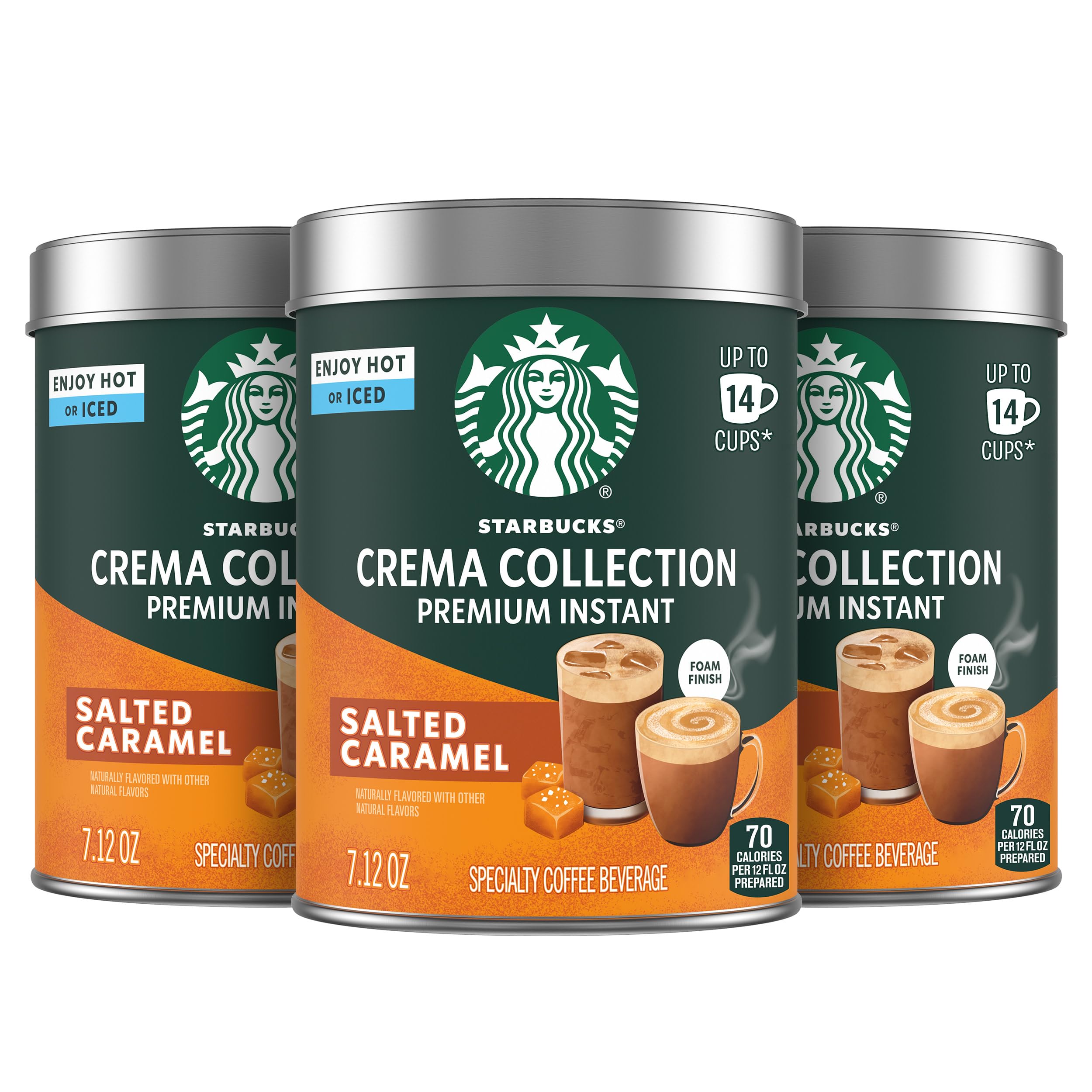 Starbucks Crema Salted Caramel tin packaging shown with recyclable design for at‑home coffee