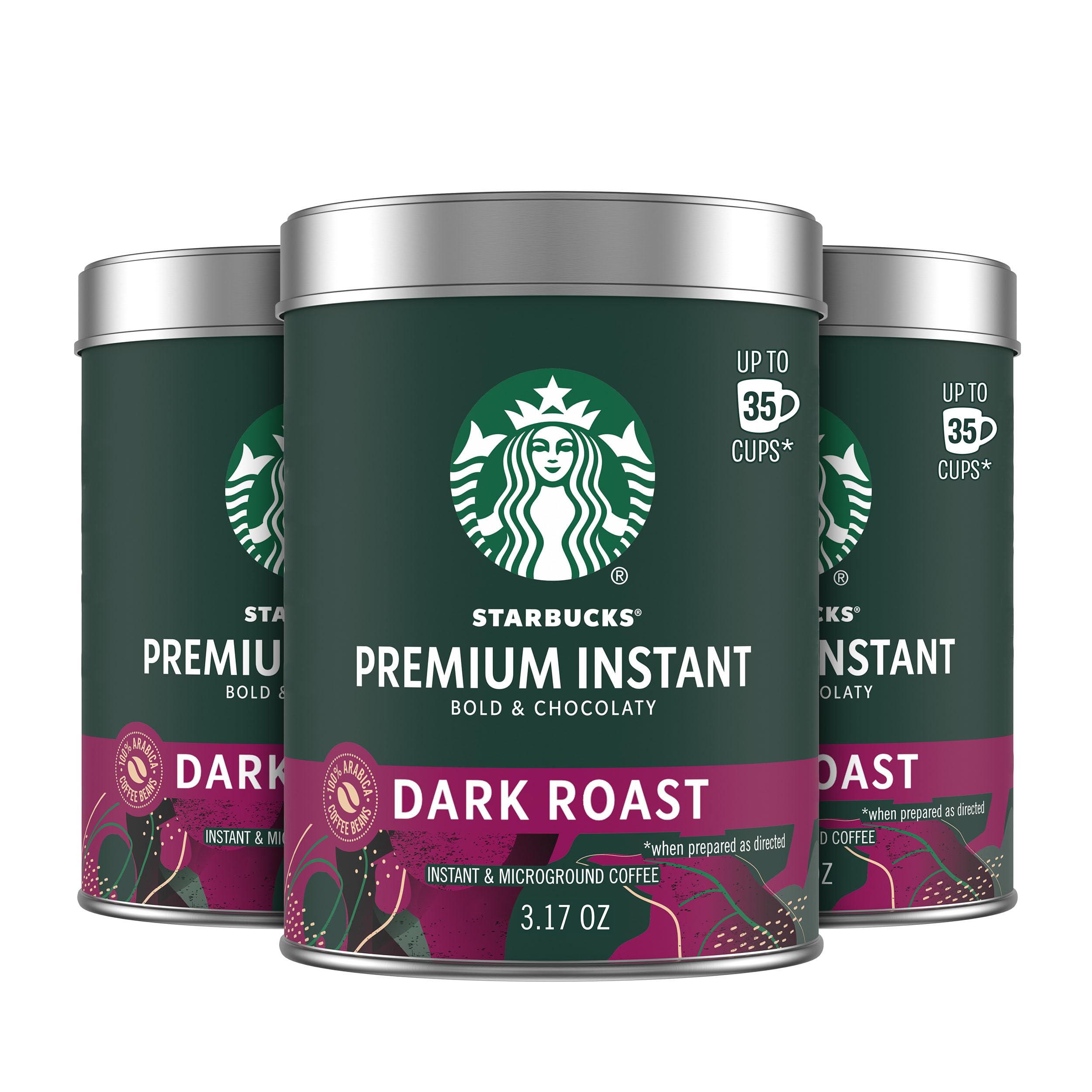 Starbucks dark roast instant coffee tin side view showing bold flavor at home.