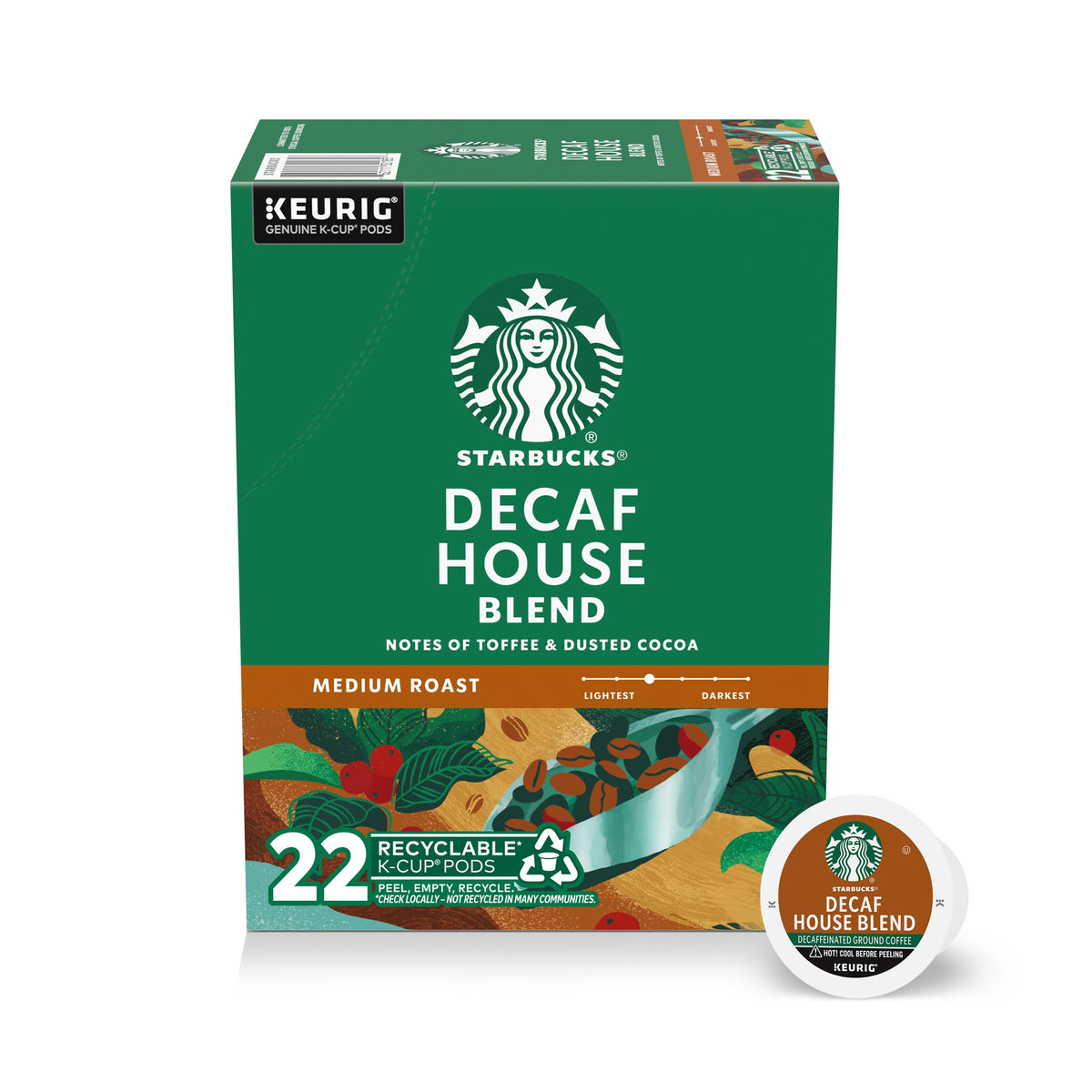Starbucks Decaf House Blend K-Cup pod for easy at home brewing