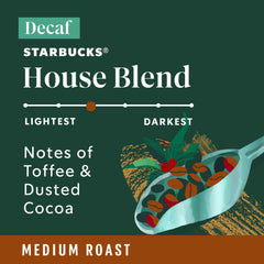 Starbucks Decaf House Blend steaming cup with smooth flavor