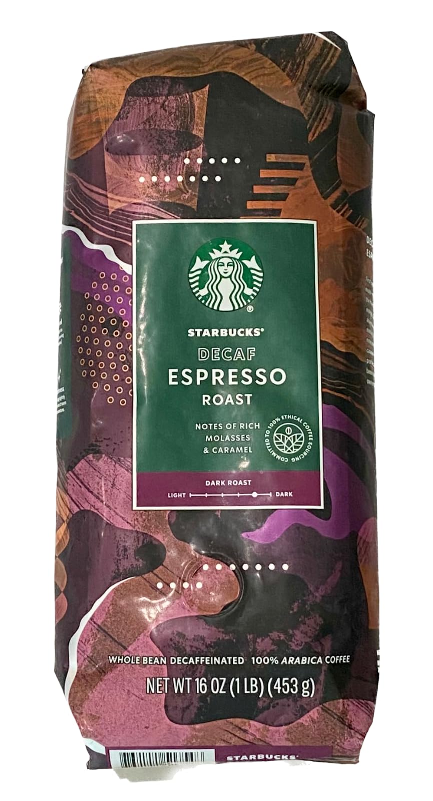 Starbucks Decaf Espresso whole bean 16 oz bag with rich aroma for late-day brews