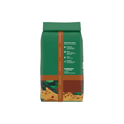 Ground coffee scooped from Starbucks Decaf House Blend six-pack.