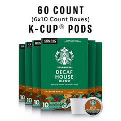 Starbucks Decaf House Blend K-Cups lined up for quick hot or iced coffee.