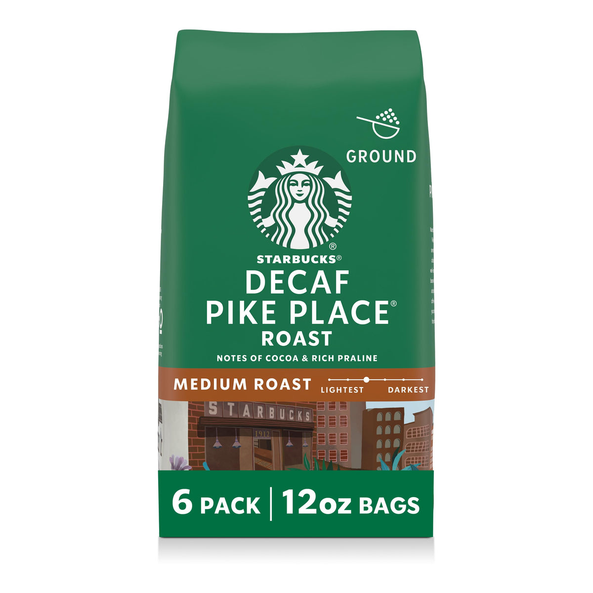 Starbucks Decaf Pike Place ground coffee six-pack for home brewing