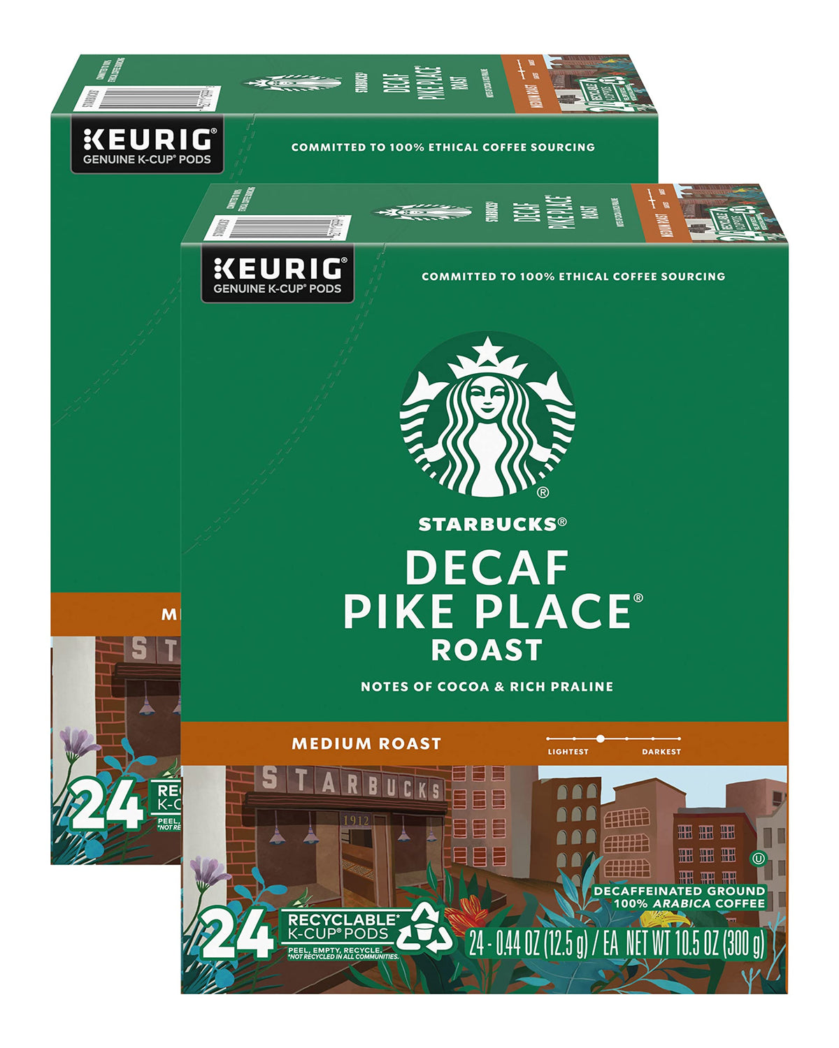 Starbucks Decaf Pike Place K-Cups box-front showing 48-count packaging for home brewing
