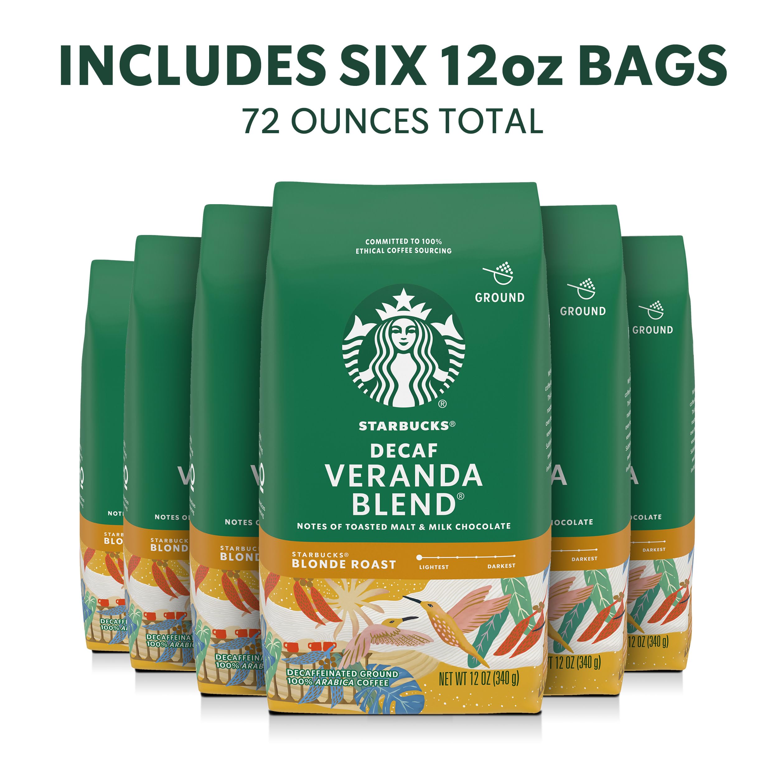 Starbucks Decaf Veranda Blend label close-up highlighting decaf