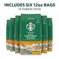 Starbucks Decaf Veranda Blend label close-up highlighting decaf