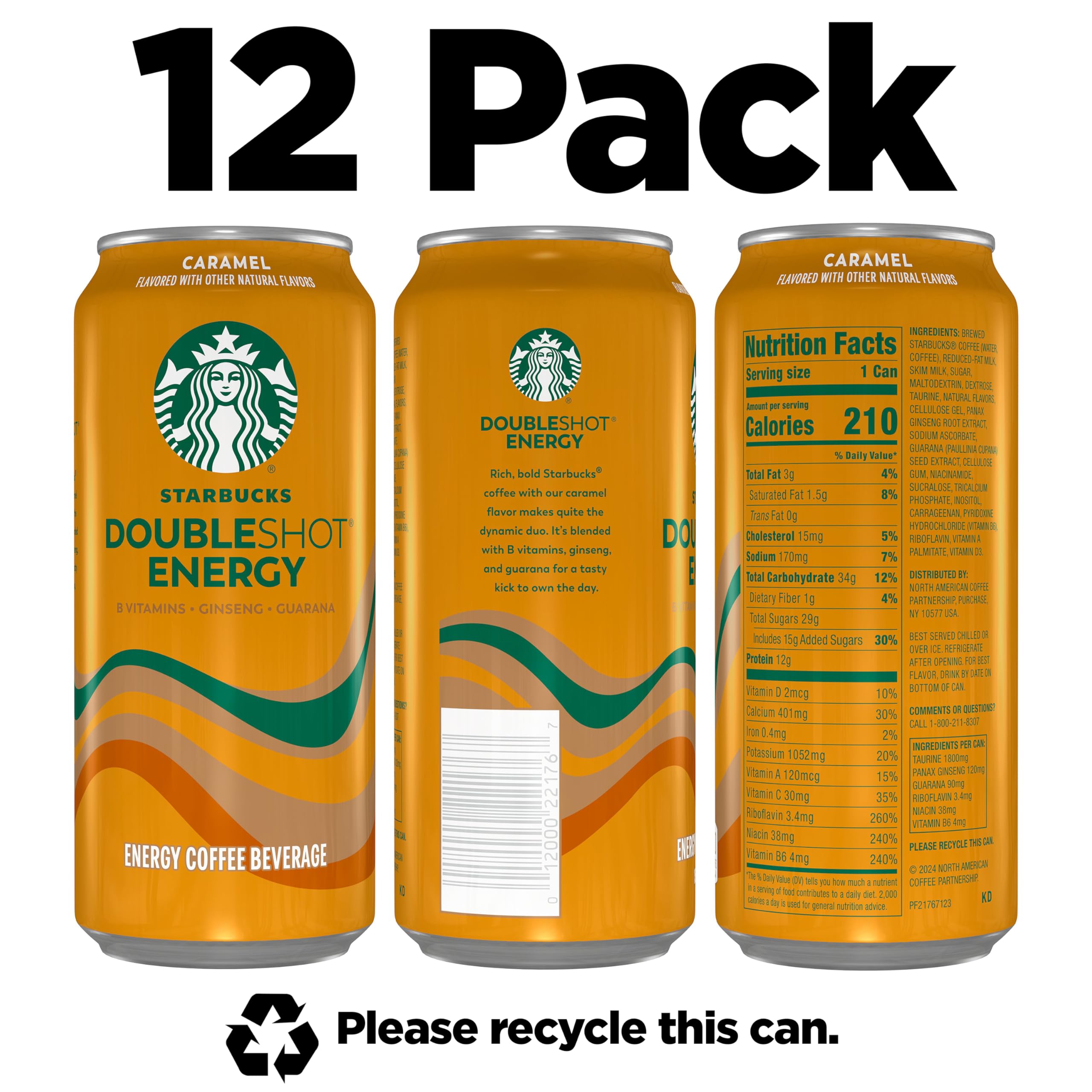 Starbucks Doubleshot Energy Drink caramel ingredients with B vitamins and guarana.